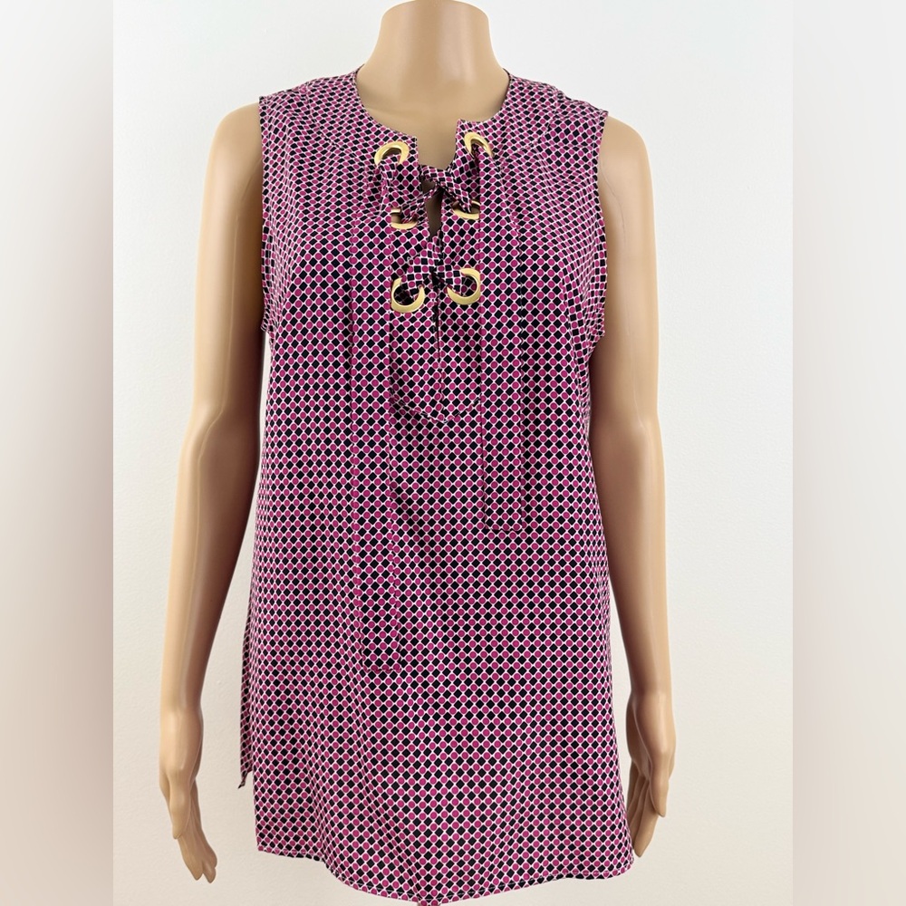 Michael Kors Sleeveless Tie Front, Geometric Patterned Blouse, Women's Size Med